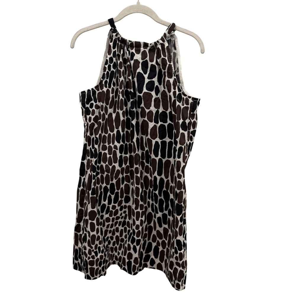 Trina Turk Brown Giraffe Print Halter Neck Cotton Shift Dress Womens Size 10